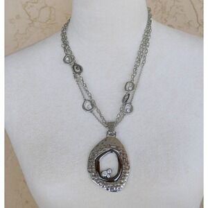 Chicos Reversable SilverTone Multi Strand Chain Pendant Necklace Doublesided